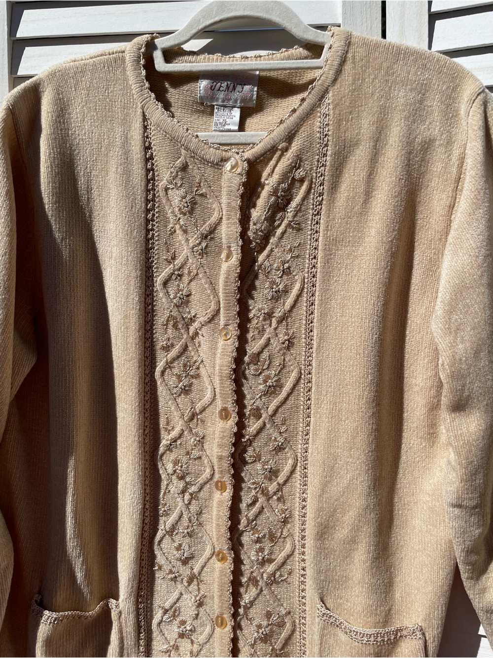Vintage Jenny Floral Embellished Embroidered Cardigan Sweater Womens XL - Picture 4 of 8